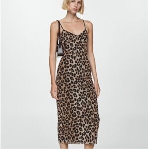 MANGO Leopard Print Midi Dress